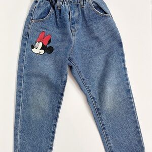 ZARA Kids Disney Minnie Mouse Paperbag Waist Baggy Jeans Blue Size 5